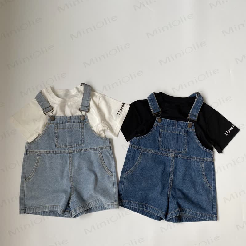 Toddler Baby Denim Solid Color Pocket Overalls - image 1