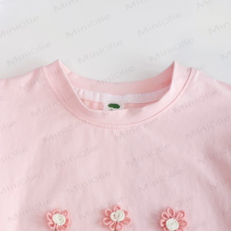 Toddler Girls Flower Embroidered Puff Sleeve T-Shirt - image 5