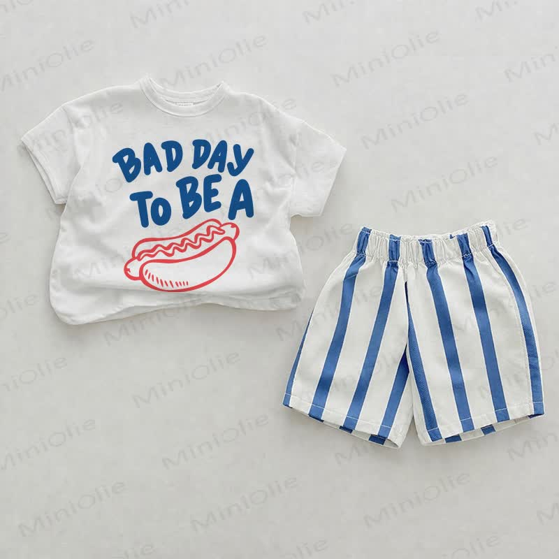 BAD DAY TO BE A Baby Blue Vertical Striped 2-piece Shorts Set - White&Blue - 2-3T - image 1