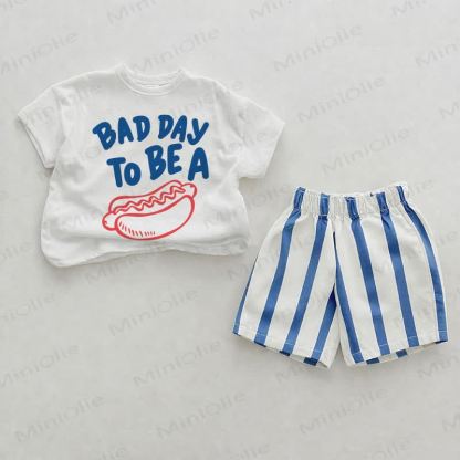 BAD DAY TO BE A Baby Blue Vertical Striped 2-piece Shorts Set - White&Blue - 2-3T - image 1