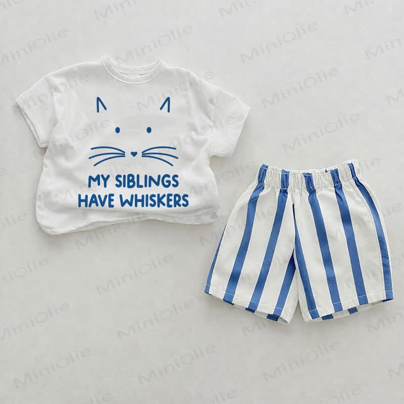 MY SIBLINGS HAVE WHISKERS Baby Blue Vertical Striped 2-piece Shorts Set - White&Blue - 2-3T - image 1