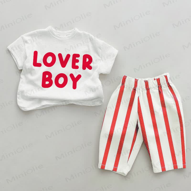 LOVER BOY Baby Toddler Red Vertical Striped 2-piece Set - White&Red - 4-5T - image 1