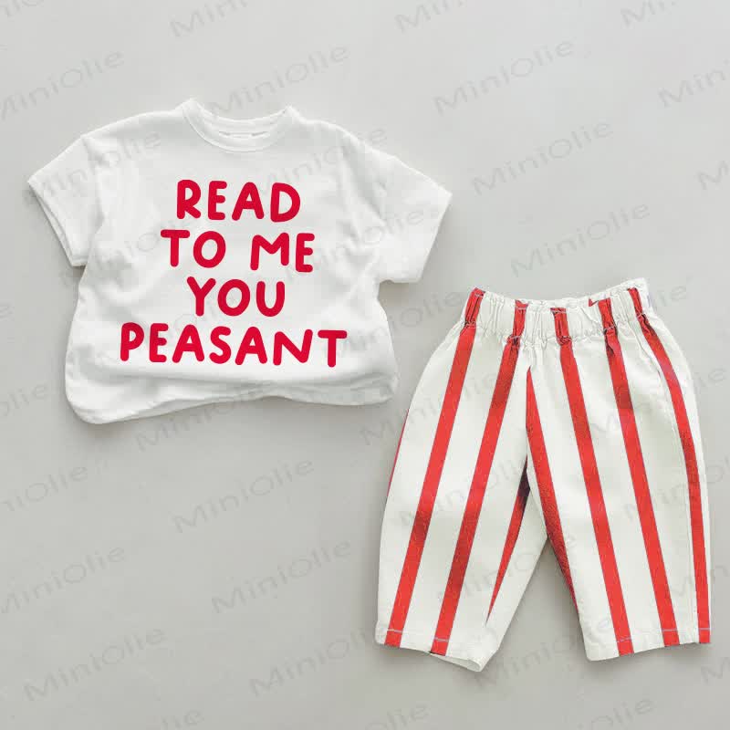 READ TO ME YOU PEASANT Baby Toddler Red Vertical Striped 2-piece Set - White&Red - 4-5T - image 1