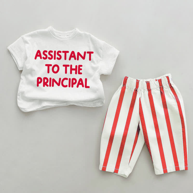 ASSISTANT TO THE PRINCIPAL Baby Toddler Red Vertical Striped 2-piece Set - White&Red - 4-5T - image 1