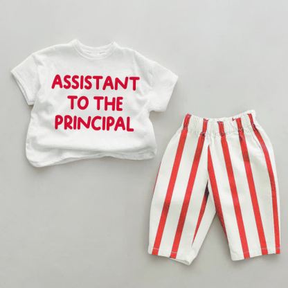 ASSISTANT TO THE PRINCIPAL Baby Toddler Red Vertical Striped 2-piece Set - White&Red - 4-5T - image 1