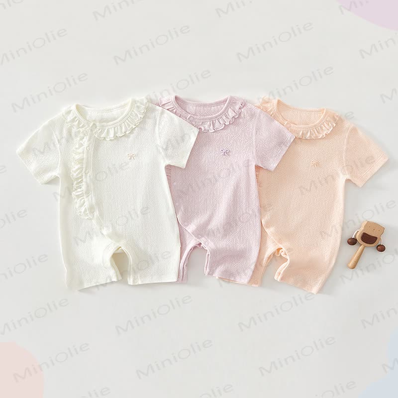 Baby Ruffle Collar Textured Knit Short Sleeve Romper - image 1