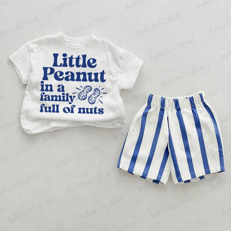 LITTLE PEANUT IN A FAMILYFULL OF NUTS Baby Tee and Striped Shorts 2-piece Set - White&Blue - 2-3T - image 1