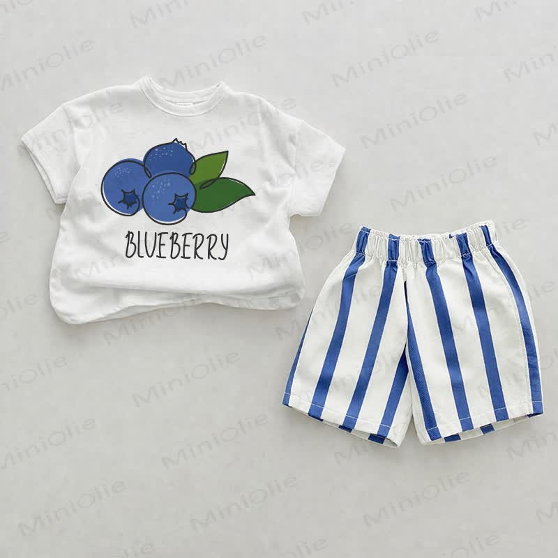 BLUEBERRY Baby Tee and Striped Shorts 2-piece Set - White&Blue - 2-3T - image 1