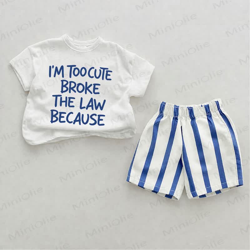 I'M TOO CUTE BROKE THE LAW BECAUSE Baby Blue Vertical Striped 2-piece Shorts Set - White&Blue - 2-3T - image 1