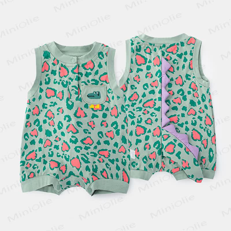 Baby Leopard Dinosaur Print Sleeveless Romper - Green - 18-24M - image 3