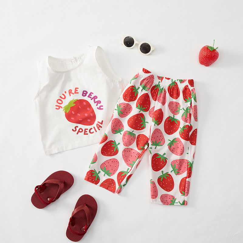 YOU'RE BERRY SPECIAL Baby Strawberry Print 2-piece Sleeveless Set - image 2