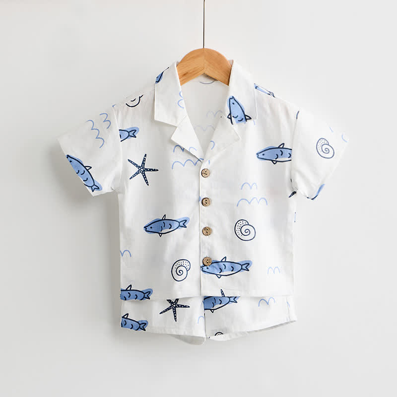 Toddler Boys White Fish Print Shirt and Shorts 2-piece Set - image 2