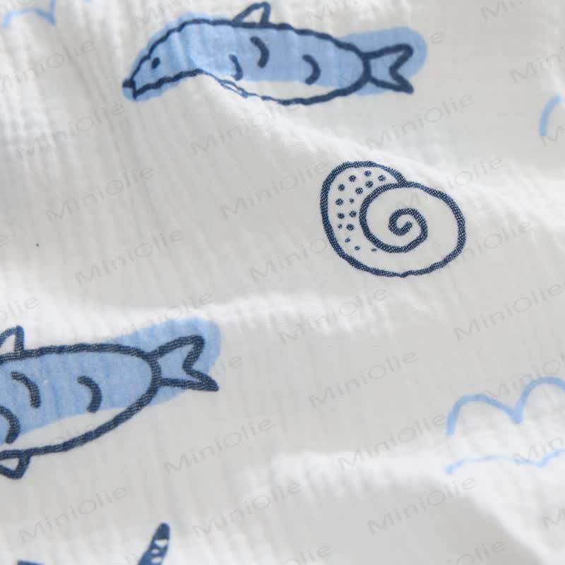 Baby Little Fish Print White Jumpsuit with Hat - image 7