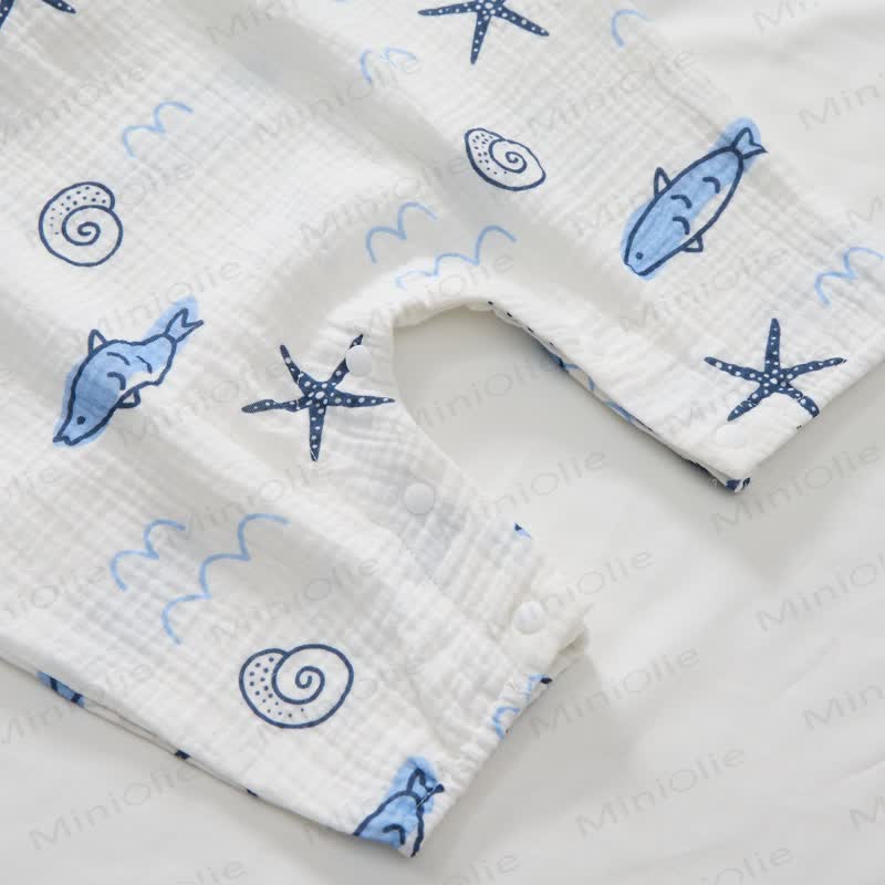 Baby Little Fish Print White Jumpsuit with Hat - image 5