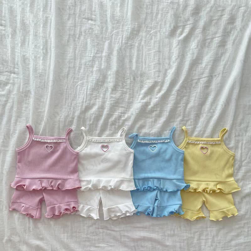Baby Toddler Girl Heart Lace Trim Ribbed Cami Top and Shorts 2-piece Set - image 6