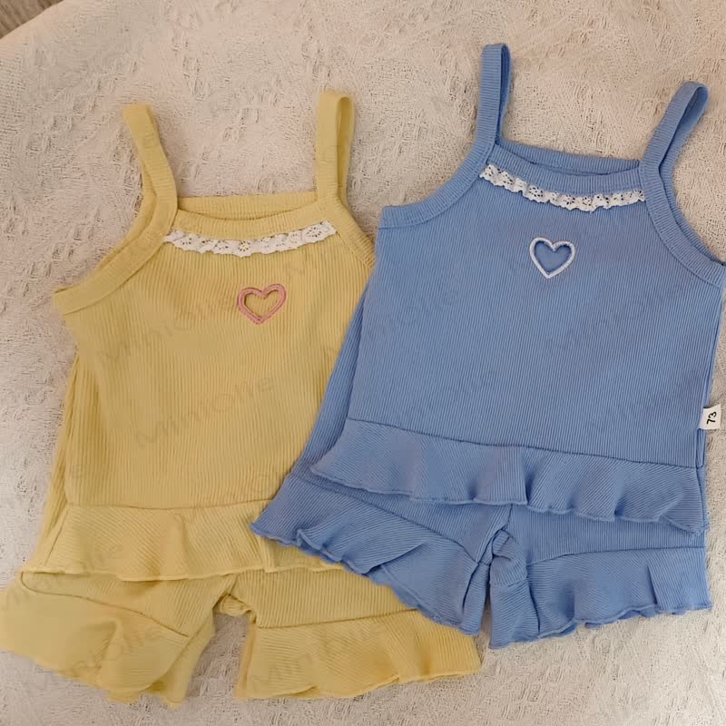 Baby Toddler Girl Heart Lace Trim Ribbed Cami Top and Shorts 2-piece Set - image 8