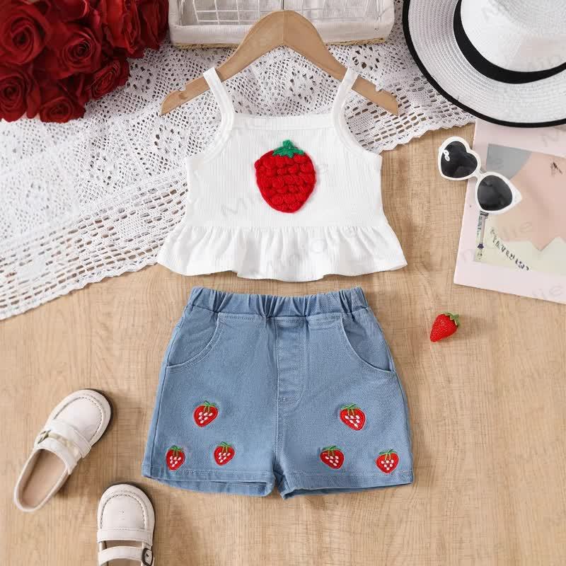 Toddler Girl Strawberry Cami Top and Denim Shorts 2-piece Set - Red - 7Y - image 1