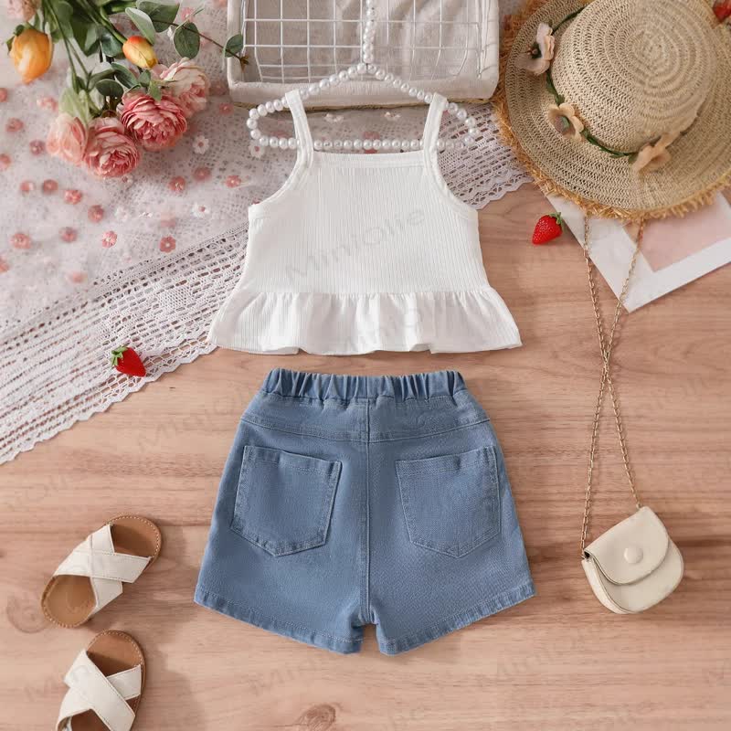Toddler Girl Strawberry Cami Top and Denim Shorts 2-piece Set - image 3