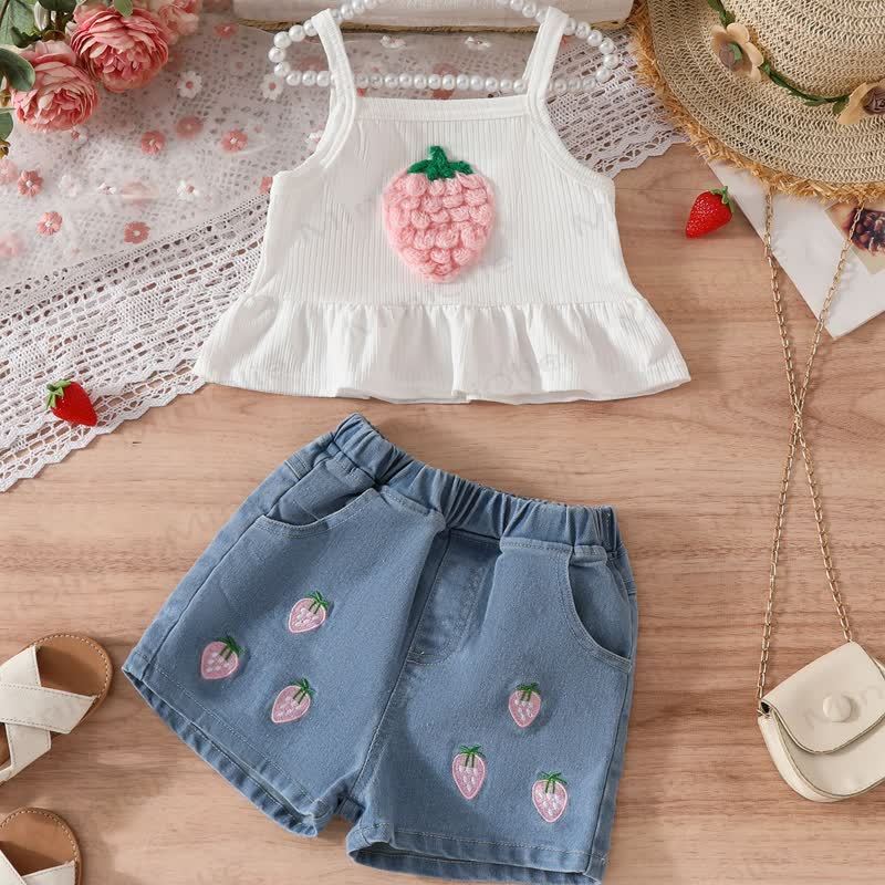 Toddler Girl Strawberry Cami Top and Denim Shorts 2-piece Set - image 5