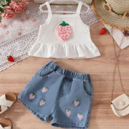 Toddler Girl Strawberry Cami Top and Denim Shorts 2-piece Set - image 5