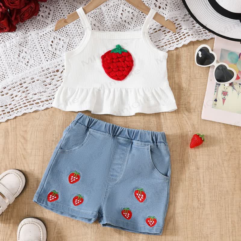 Toddler Girl Strawberry Cami Top and Denim Shorts 2-piece Set - image 4