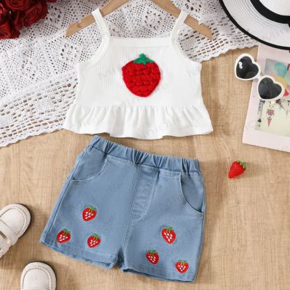 Toddler Girl Strawberry Cami Top and Denim Shorts 2-piece Set - image 4