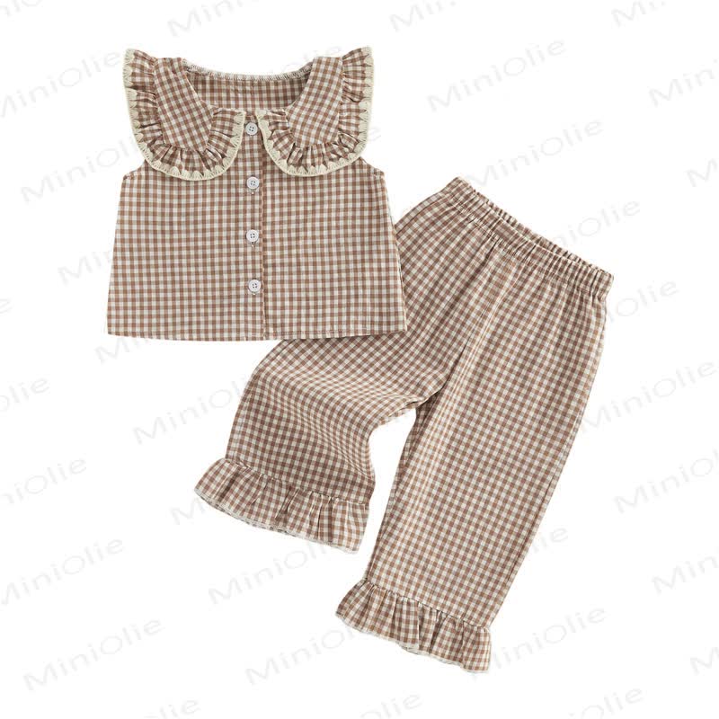 Toddler Baby Girl Gingham Ruffle Collar Sleeveless Top and Pants 2-piece Set - image 8
