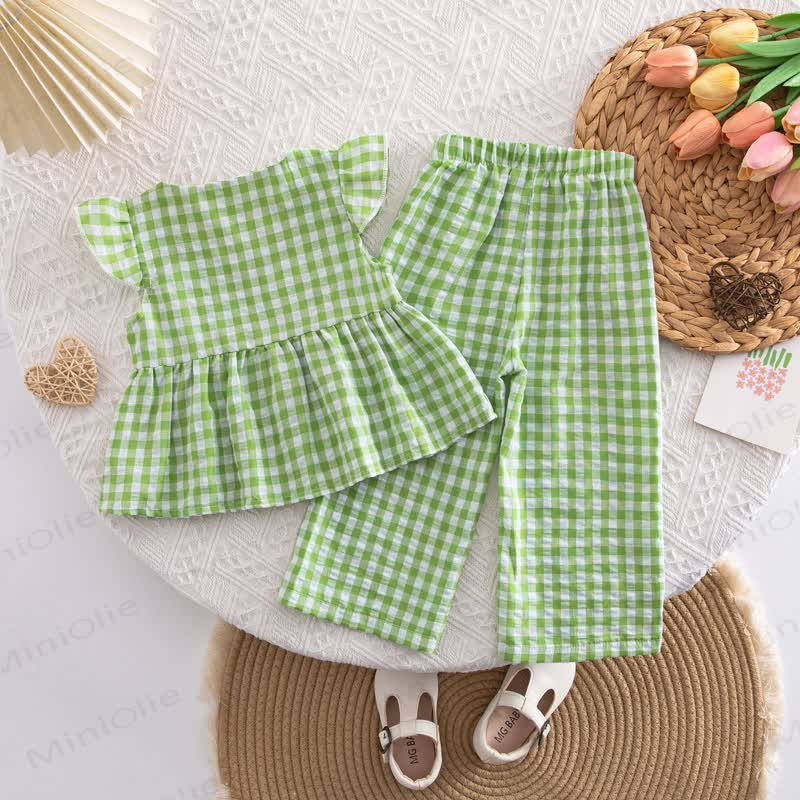 Toddler Baby Girl Gingham Flutter Sleeve Top and Pants 2-piece Set - image 5
