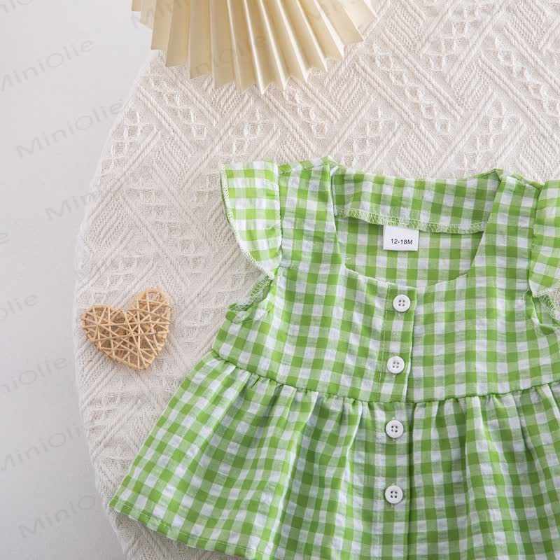 Toddler Baby Girl Gingham Flutter Sleeve Top and Pants 2-piece Set - image 7
