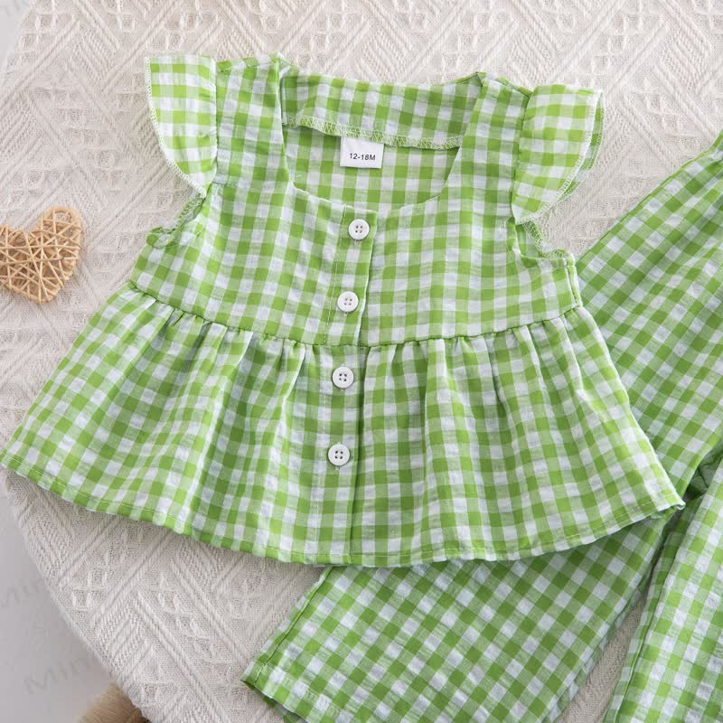 Toddler Baby Girl Gingham Flutter Sleeve Top and Pants 2-piece Set - image 8