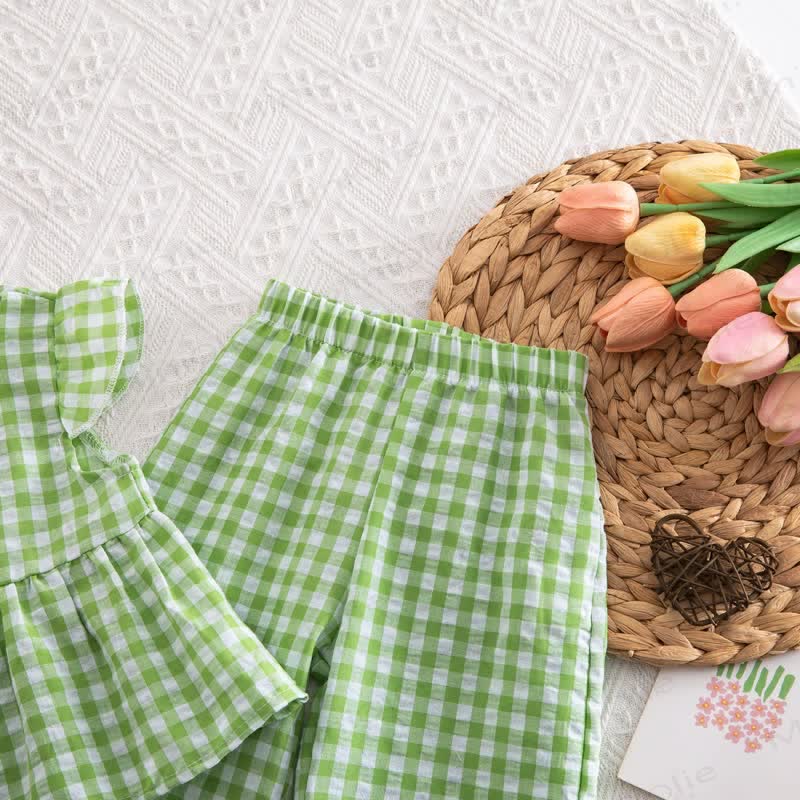 Toddler Baby Girl Gingham Flutter Sleeve Top and Pants 2-piece Set - image 9