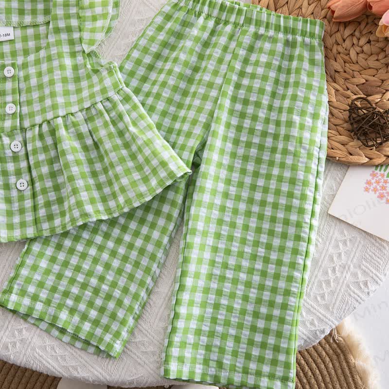 Toddler Baby Girl Gingham Flutter Sleeve Top and Pants 2-piece Set - image 10
