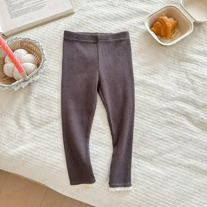 Toddler Girls Ribbed Lace Hem Leggings - Dark Grey - 8-9T - image 9