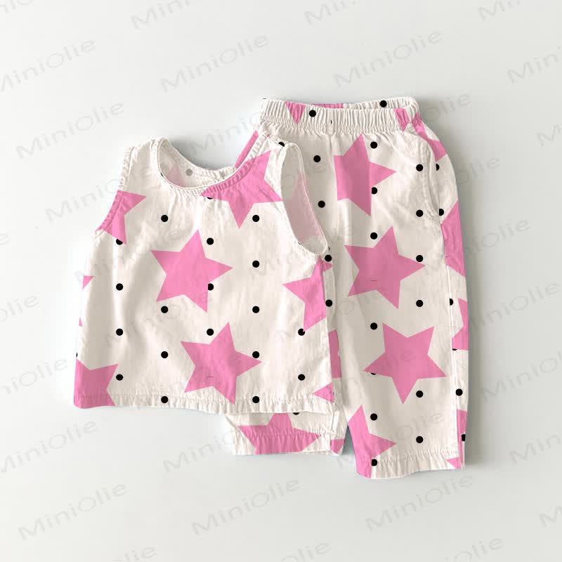 Baby Toddler Polka Dot Stars White Tank Top and Pants 2-piece Set - White - 3-4T - image 1