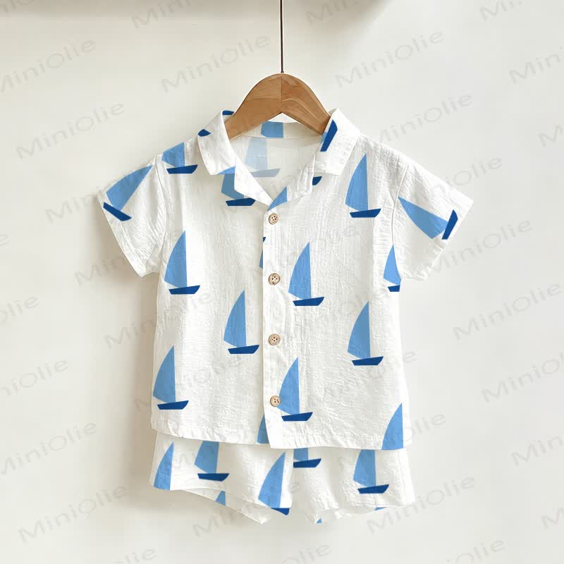 Toddler Boys White Sailboat Print Shirt and Shorts 2-piece Set - White - 3-5T - image 1