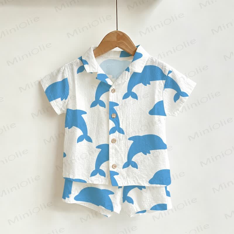 Toddler Boys White Dolphin Shirt and Shorts 2-piece Set - White - 3-5T - image 1