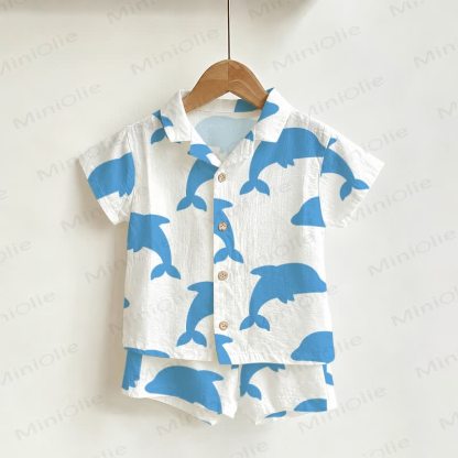Toddler Boys White Dolphin Shirt and Shorts 2-piece Set - White - 3-5T - image 1