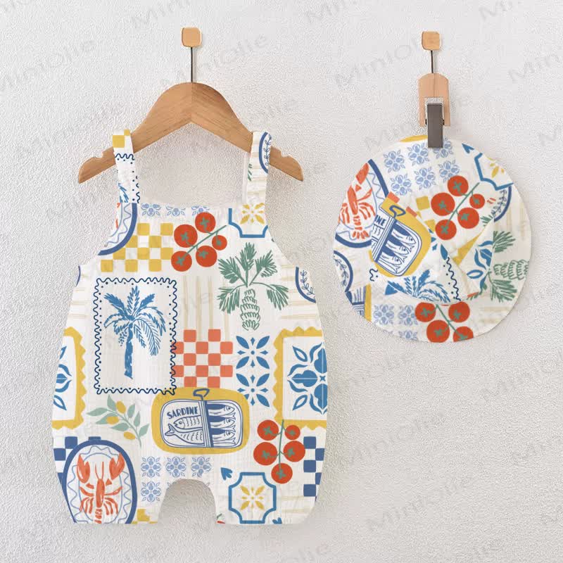 Baby Italian Summer Print White Romper with Hat - White - 18-24M - image 1