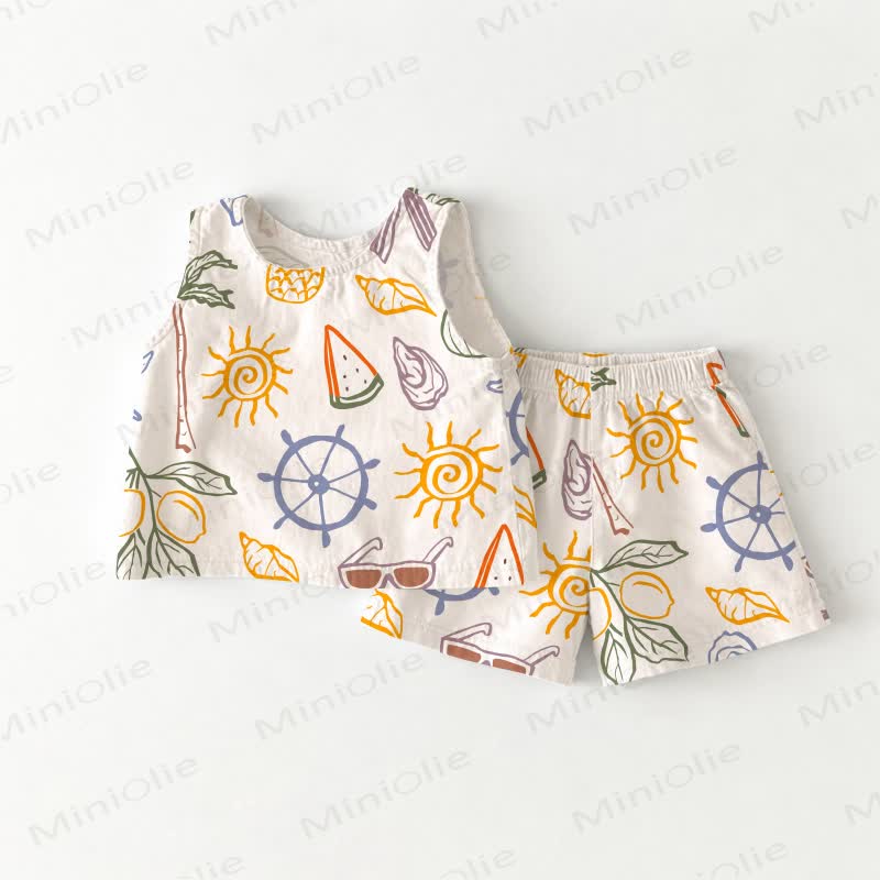 Baby Toddler Vacation Print White Top and Shorts 2-piece Set - White - 3-4T - image 1