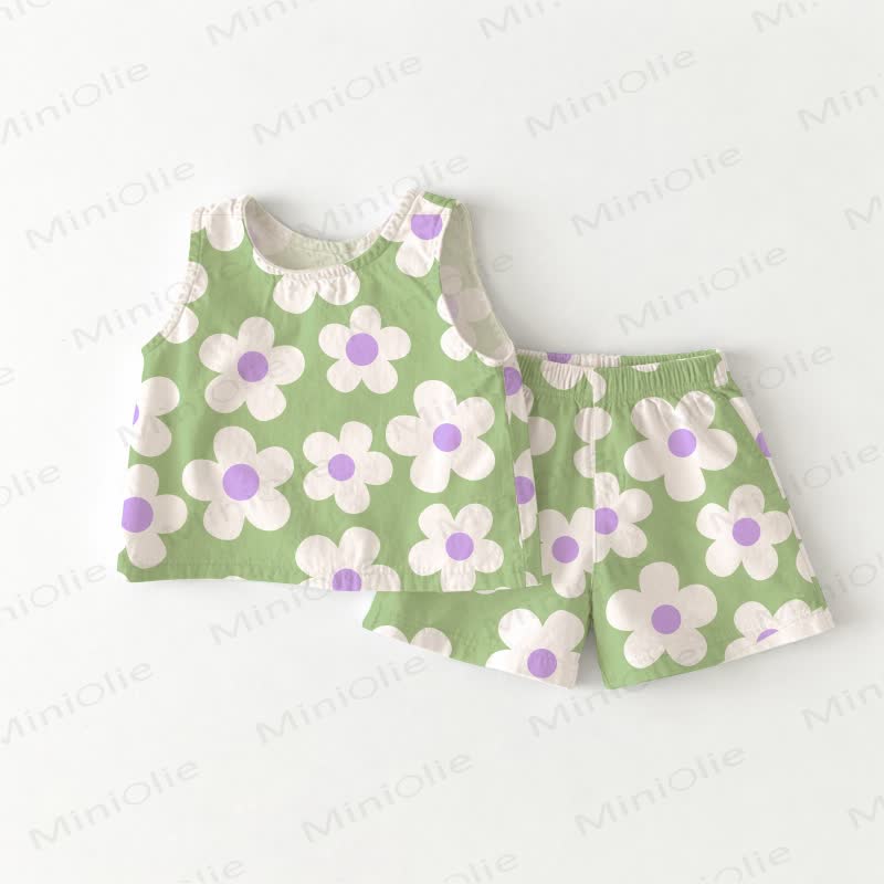 Baby Toddler Green Floral Top and Shorts 2-piece Set - Green - 3-4T - image 1