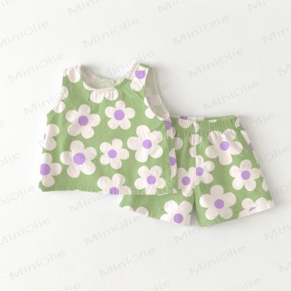 Baby Toddler Green Floral Top and Shorts 2-piece Set - Green - 3-4T - image 1