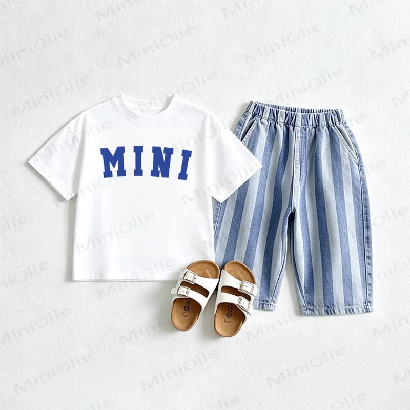 MINI Baby Tee and Striped Jeans 2-piece Set - White&Red - 2-3T - image 1