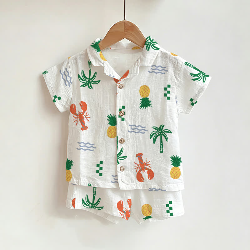 Toddler Boys Pineapple Tree Shirt and Shorts 2-piece Set - White - 3-5T - image 1