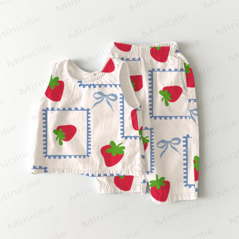 Baby Toddler Strawberry Bow Tank Top and Pants 2-piece Set - Beige - 3-4T - image 1