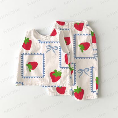 Baby Toddler Strawberry Bow Tank Top and Pants 2-piece Set - Beige - 3-4T - image 1