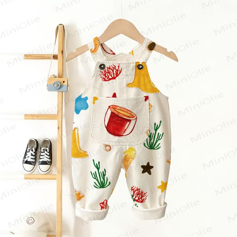 Baby Toddler White Coral Overalls - White - 3-5T - image 1