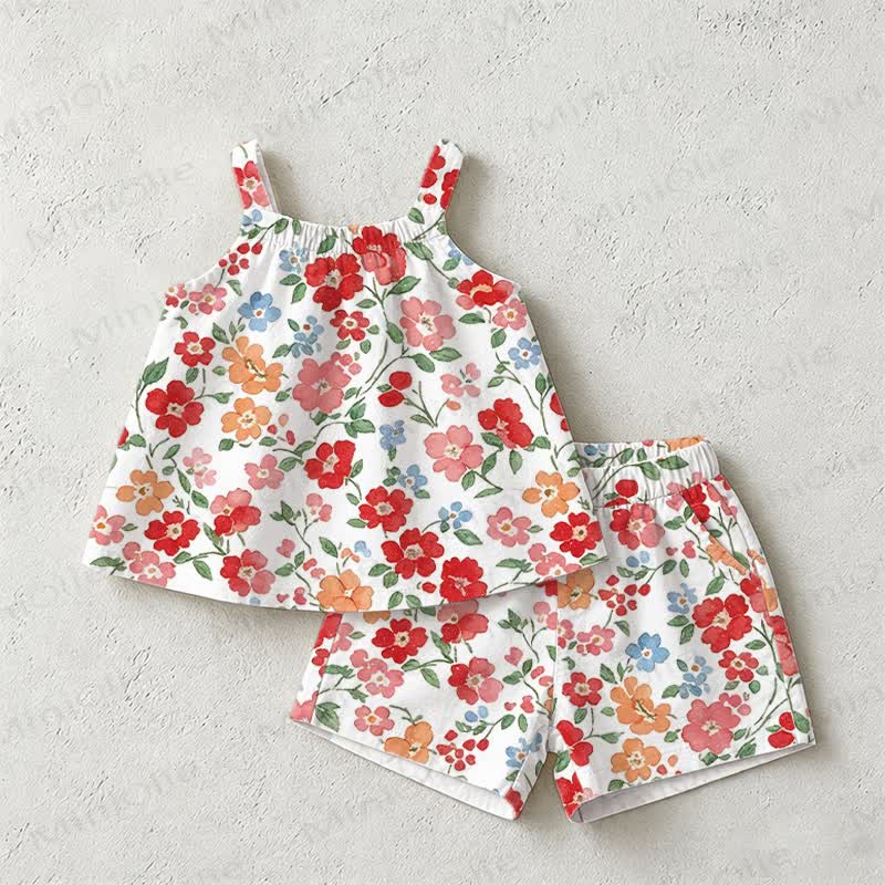 Baby Toddler White Floral Strap Top and Shorts 2-piece Set - White - 3-5T - image 1