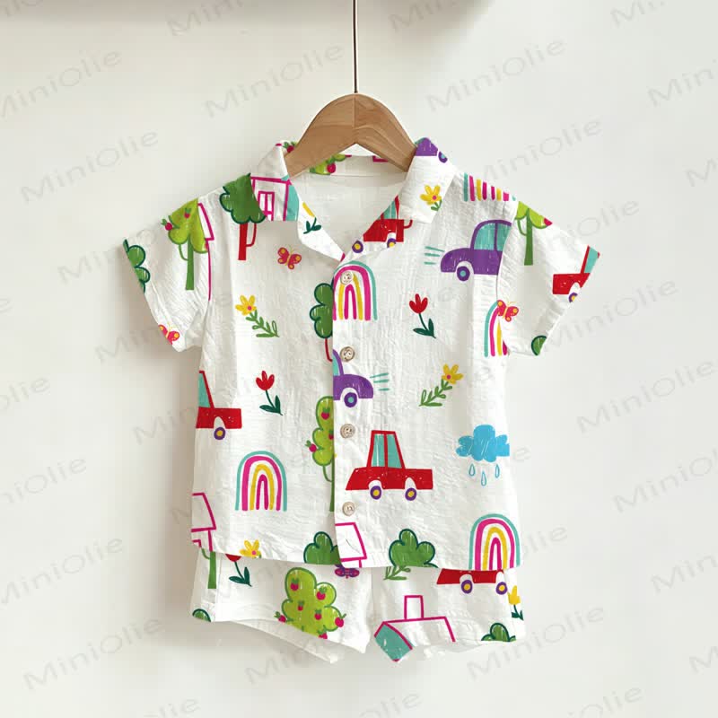 Toddler Boys White Car Shirt and Shorts 2-piece Set - White - 3-5T - image 1