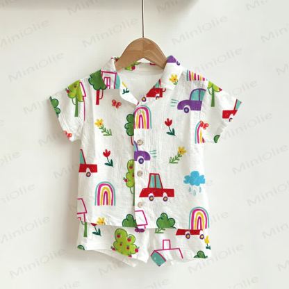 Toddler Boys White Car Shirt and Shorts 2-piece Set - White - 3-5T - image 1