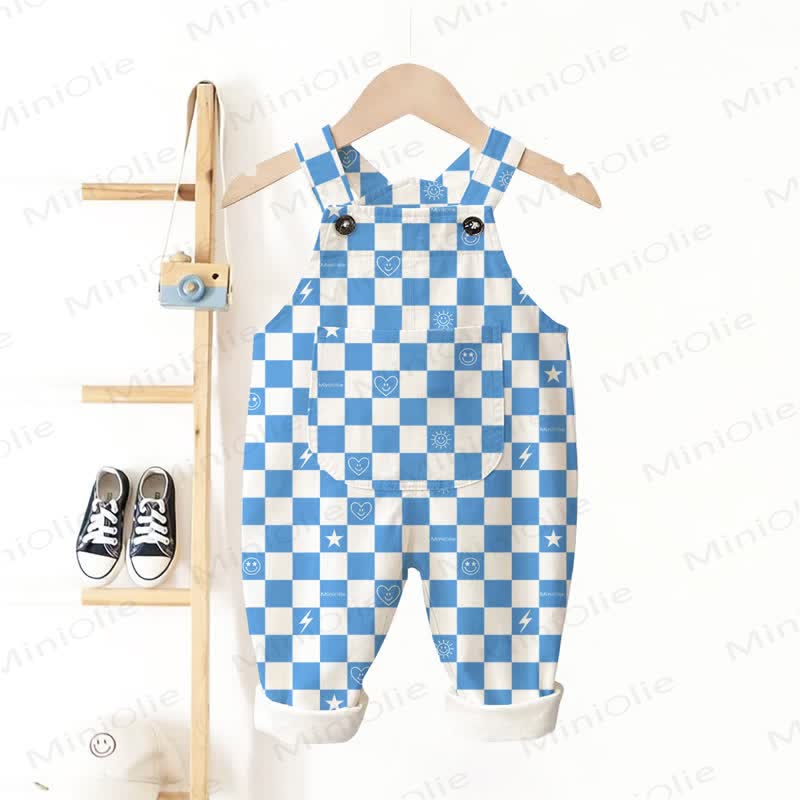 Baby Toddler Checkerboard Blue Overalls - Beige - 3-5T - image 1
